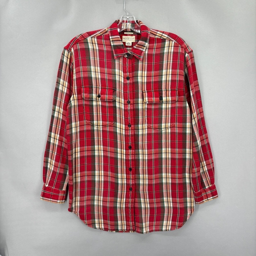Denim Supply Ralph Lauren Womens Medium Red Plaid Button Down Twill Oversized
